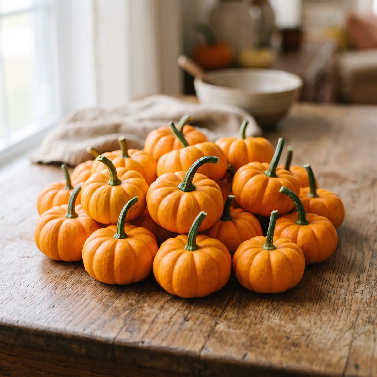 A pile of small orange pumpkins